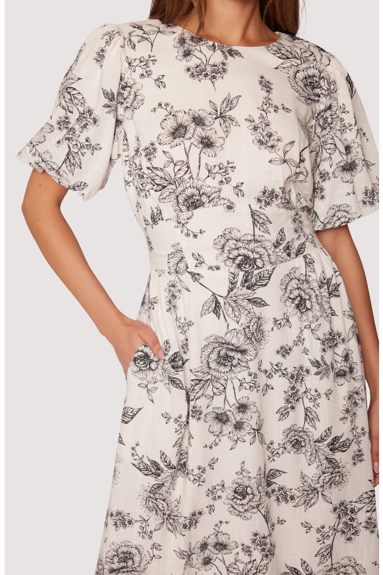 Rose Haven Short Sleeve Floral Midi Dress, Alternate, color, OFF-WHITE-BLACK
