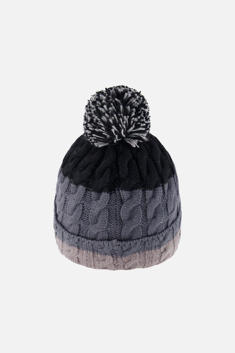 Colorblock Cable-Knit Fleece-Lined Winter Hat with Pompom, Alternate, color, Black and Grey