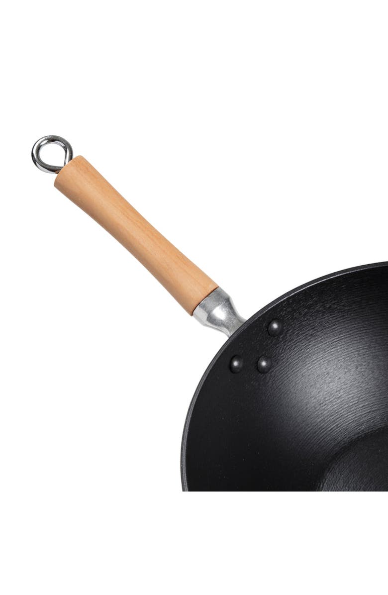 JOYCE CHEN Preseasoned Cast Iron Flat Bottom Wok with Maple Handle, 14-Inch, Alternate, color, Black