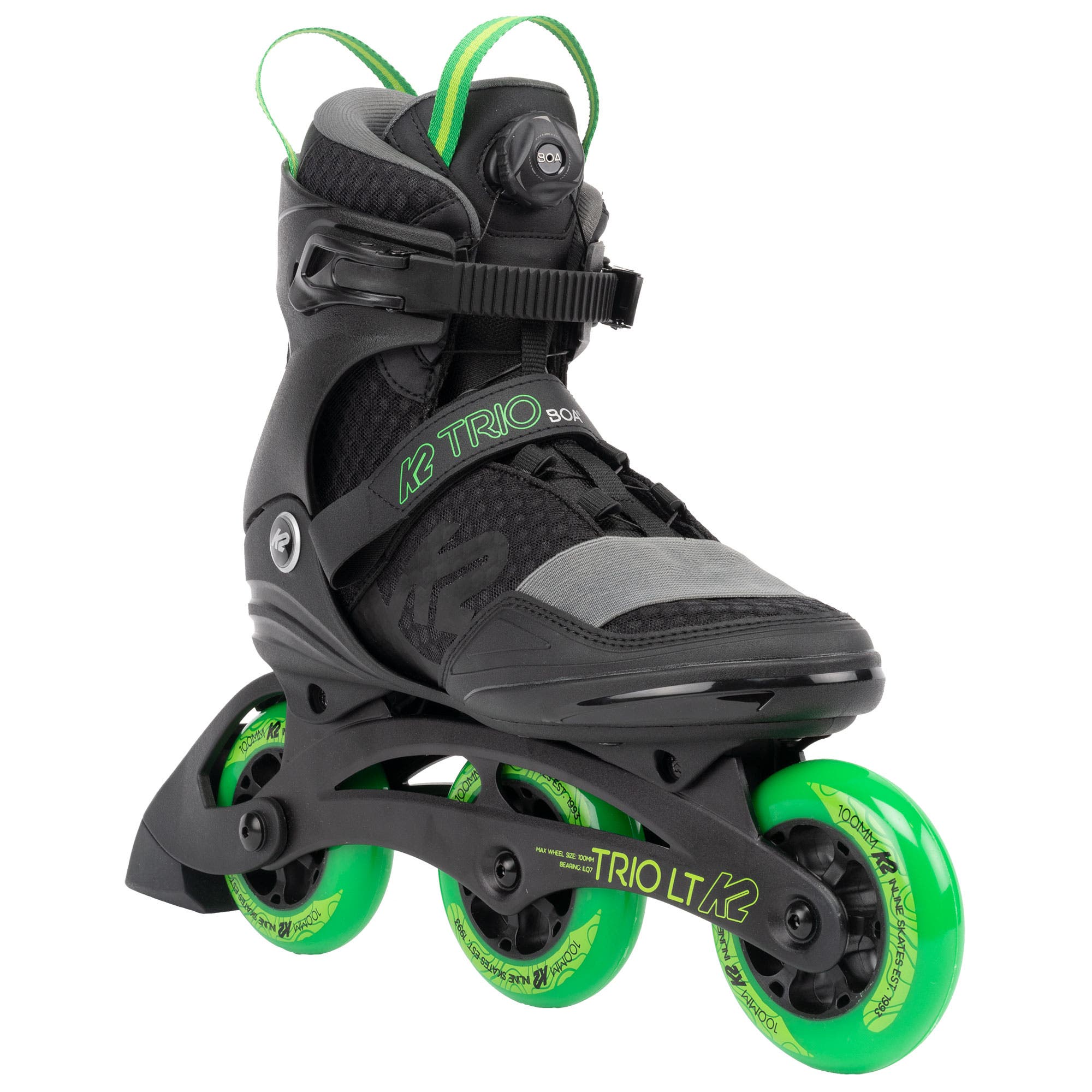 K2 Trio LT 100 BOA Mens Inline Skates, Main, color, Black/Green
