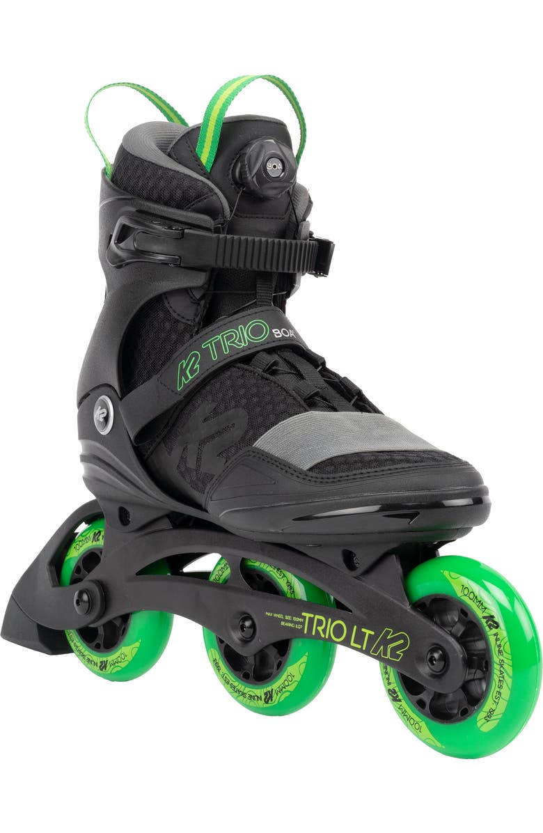 K2 Trio LT 100 BOA Mens Inline Skates, Main, color, Black/Green