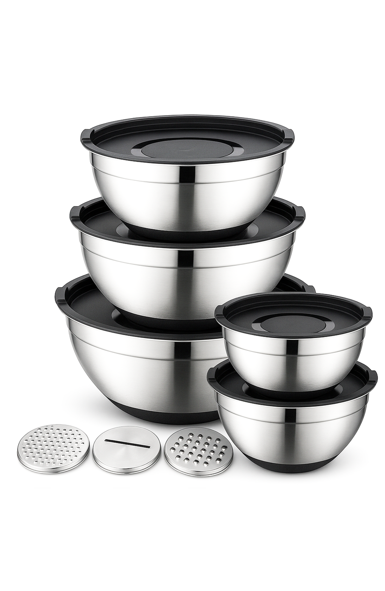 Luminuxe Durable Stainless Steel Nesting Mixing Bowl Set 5-Piece, Main, color, Silver