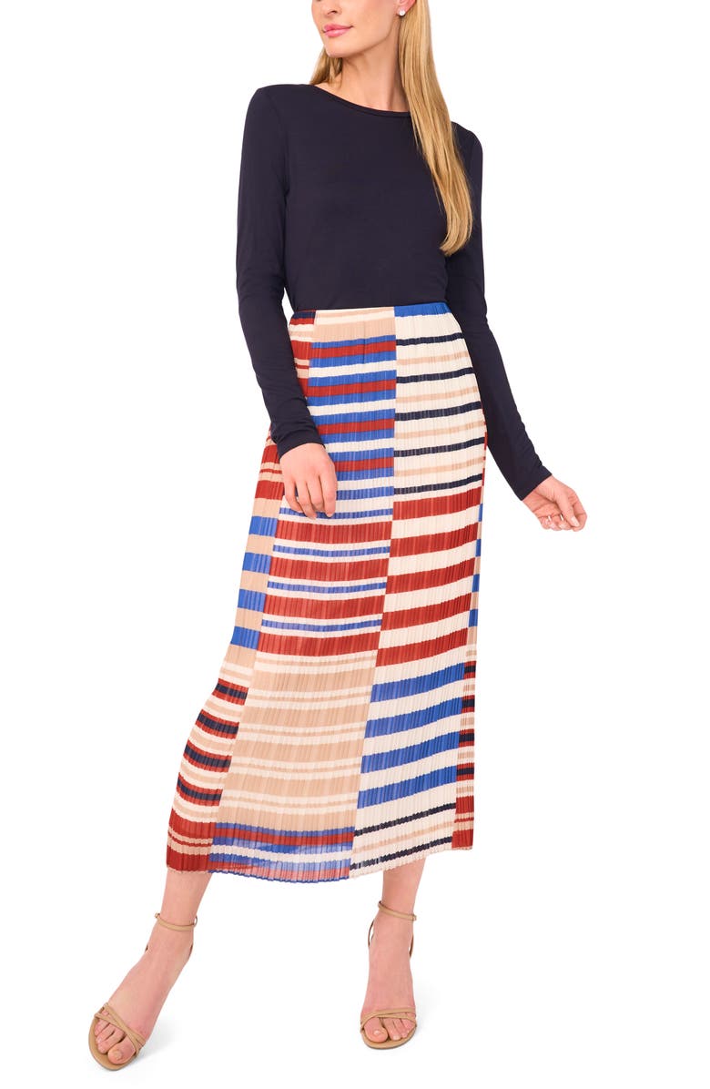 Halogen<sup>®</sup> Pleated Colorblock Stripe Maxi Skirt, Alternate, color, Burnt Henna