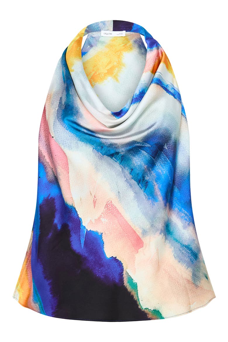 Print Cowl Neck Sleeveless Satin Top, Alternate, color, FACET