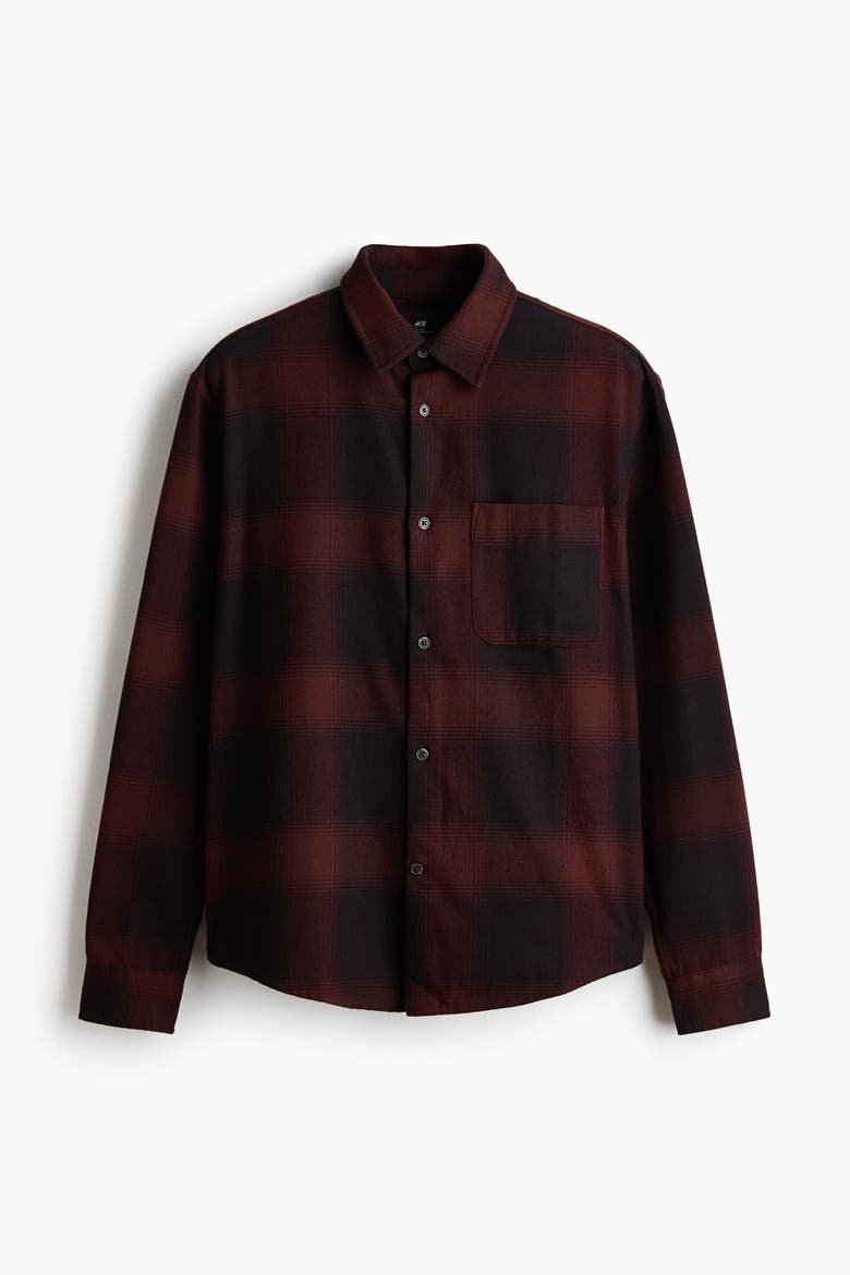 Loose-Fit Flannel Shirt, Main, color, Dark brown/checked