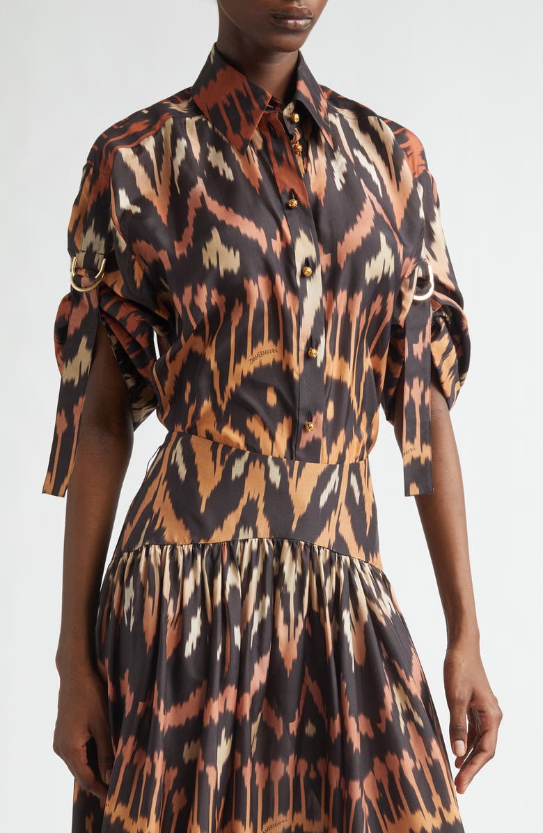 Zimmermann Aster Ikat Print Relaxed Silk Button-Up Shirt, Main, color, Charcoal Ikat