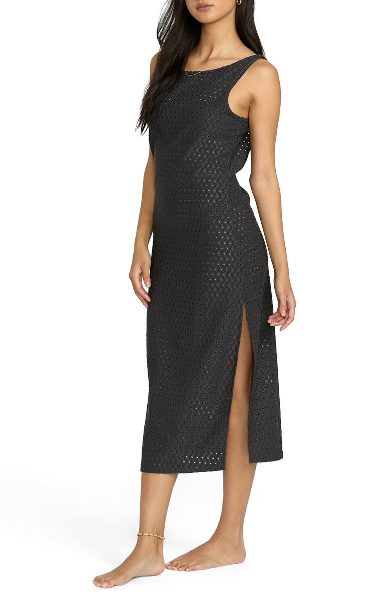 Billabong Eyelet Cover-Up Midi Dress, Alternate, color, Off Black