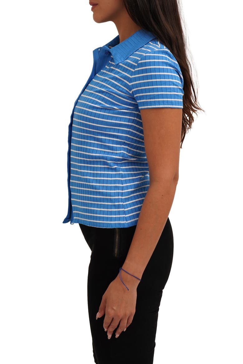 Stripe Rib Button-Up Knit Top, Alternate, color, FRENCH BLUE/ BONE