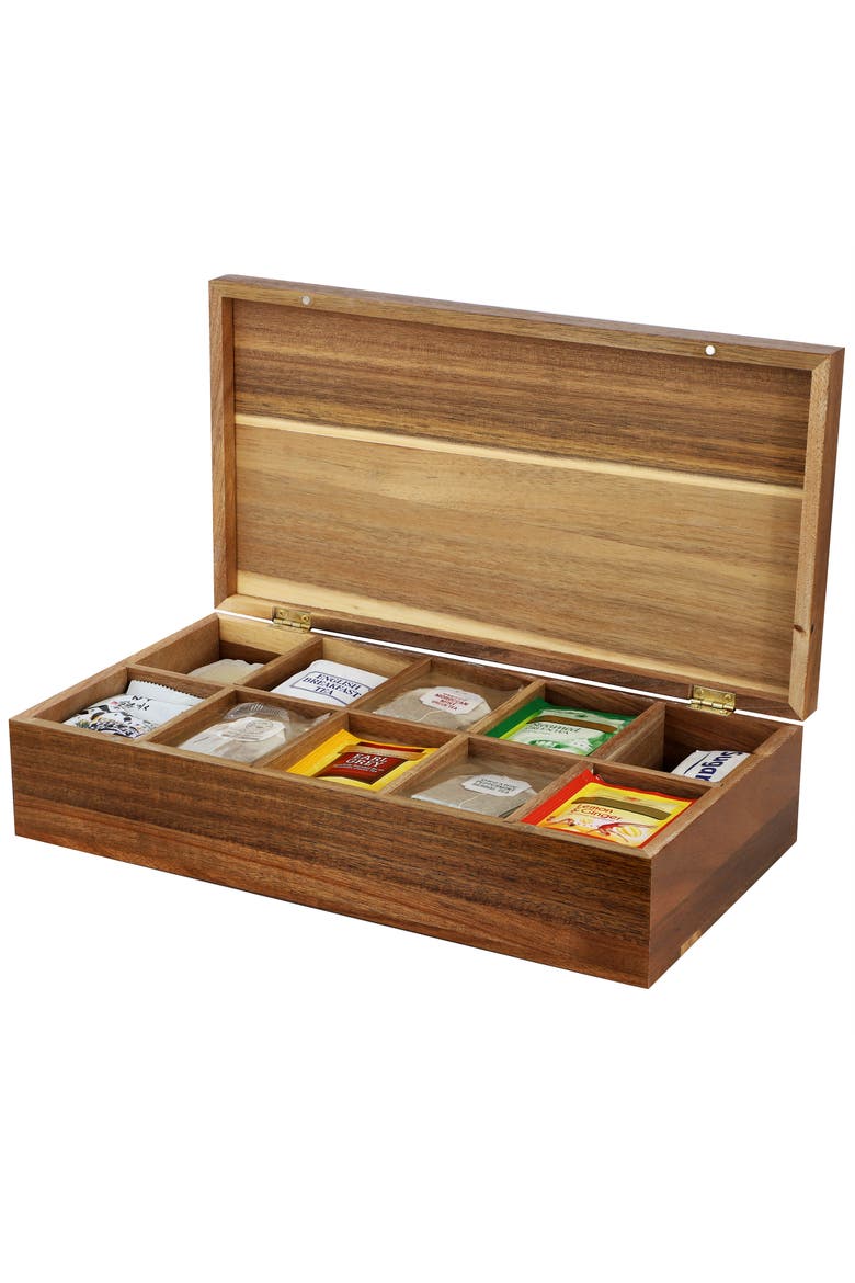 Wood Tea Box Organizer, Main, color, Acacia