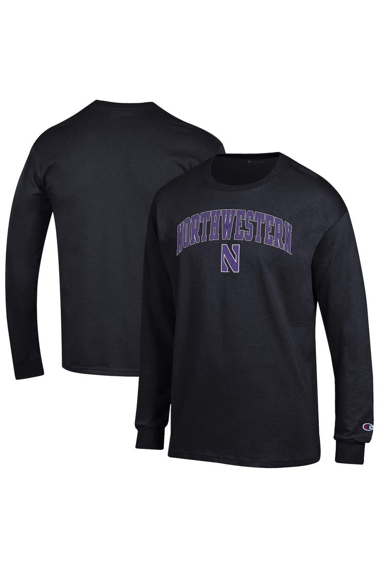Men's Champion  Black Northwestern Wildcats Arch Over Logo Long Sleeve T-Shirt, Alternate, color, Black