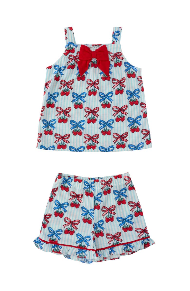 RuffleButts Bow Tank & Short Pajama Set, Main, color, Berries & Bows