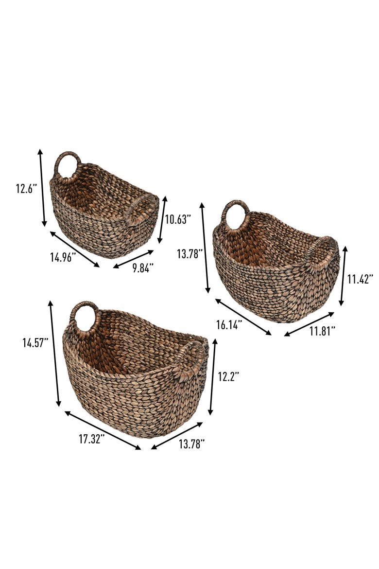 Nellie Farmhouse Classic Handwoven Hyacinth Storage Boat Baskets with Handles,, Alternate, color, Brown