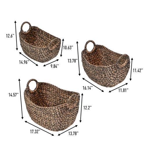 Happimess Nellie Farmhouse Classic Handwoven Hyacinth Storage Boat Baskets With Handles (set Of 3) In Brown