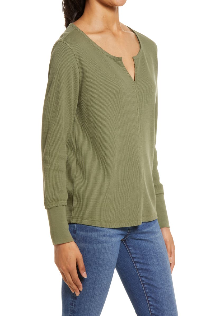Caslon<sup>®</sup> Split Neck Organic Cotton Blend Thermal Knit Top, Alternate, color, 
