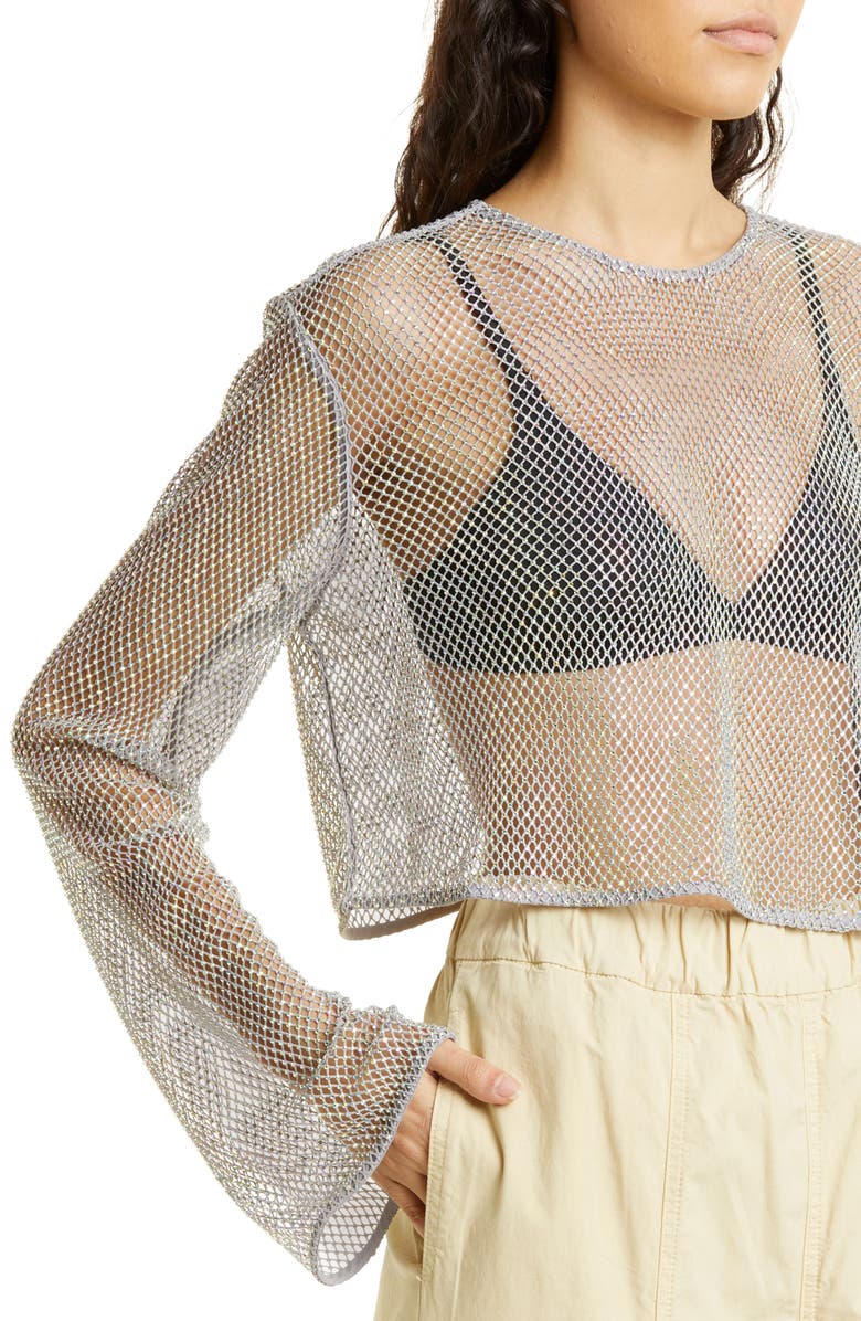 Ganni Metallic Mesh Top, Alternate, color, 