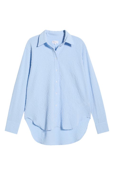 Seersucker Button-Up Top