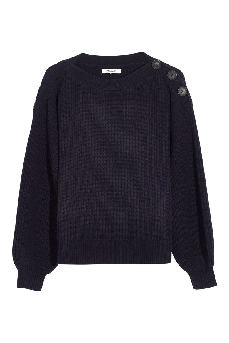 Boat Neck Button Shoulder Sweater, Alternate, color, NAVY