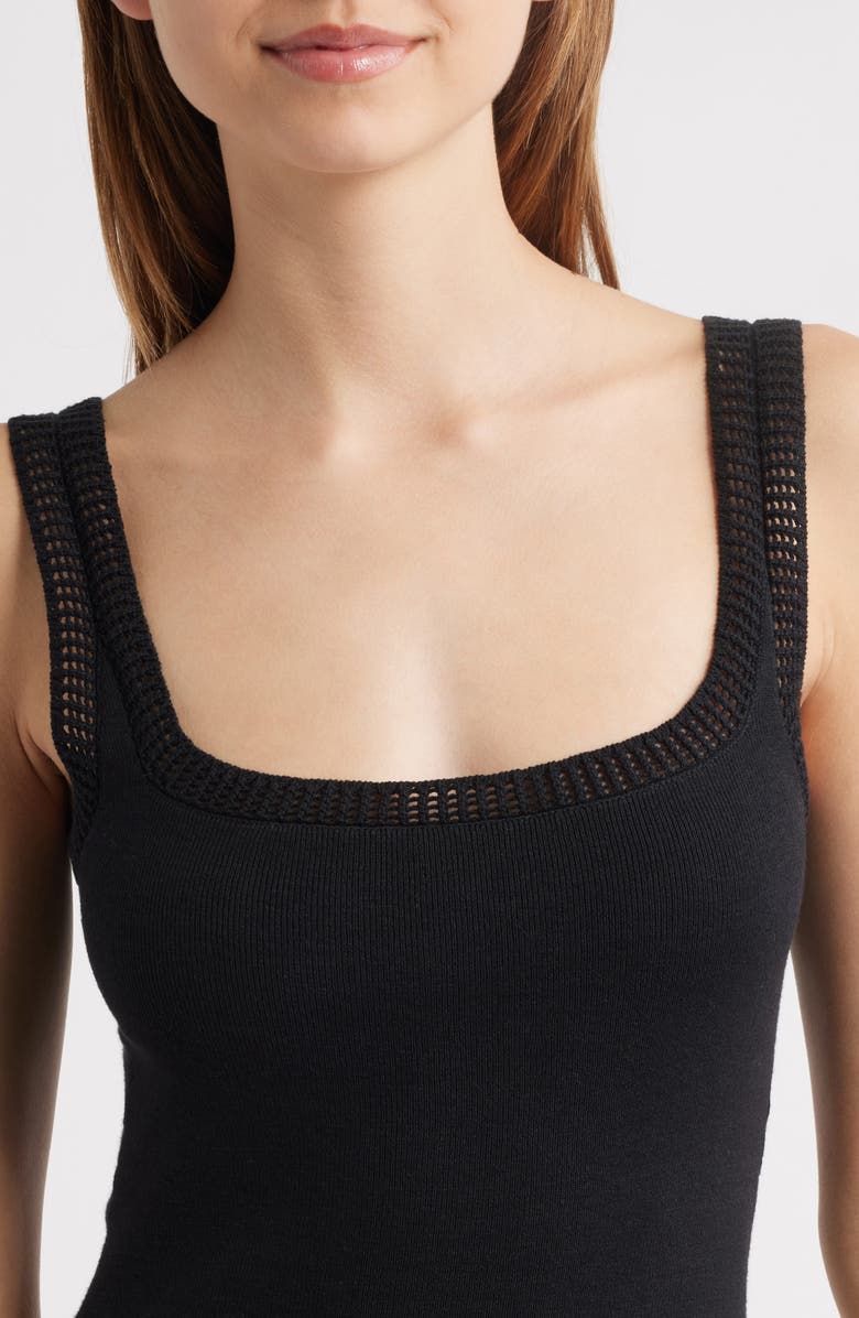 MOON RIVER Square Neck Mixed Media Midi Dress, Alternate, color, Natural