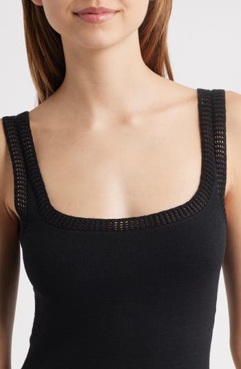 Square Neck Mixed Media Midi Dress