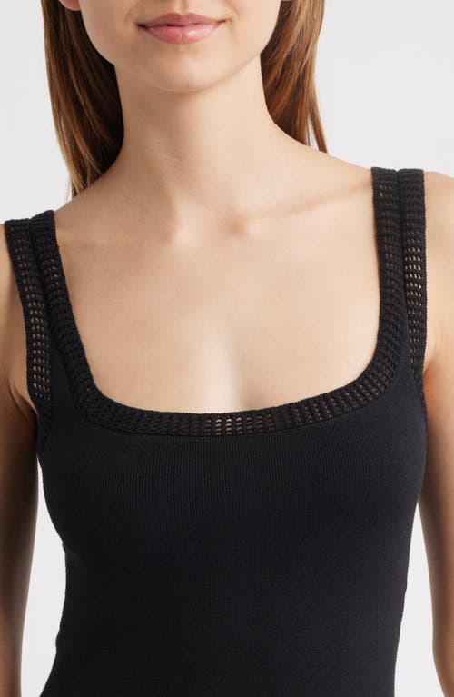 Moon River Square Neck Mixed Media Midi Dress In Black