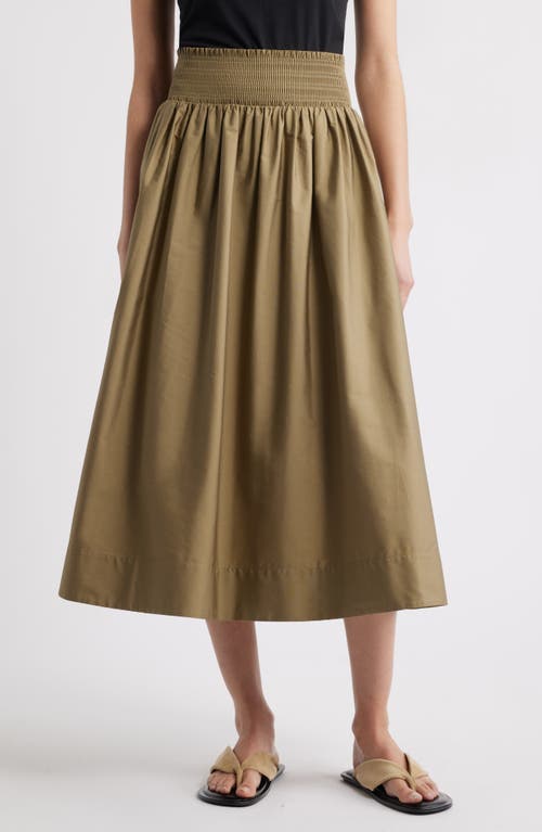 Nordstrom Smocked Cotton Midi Skirt In Olive Covert