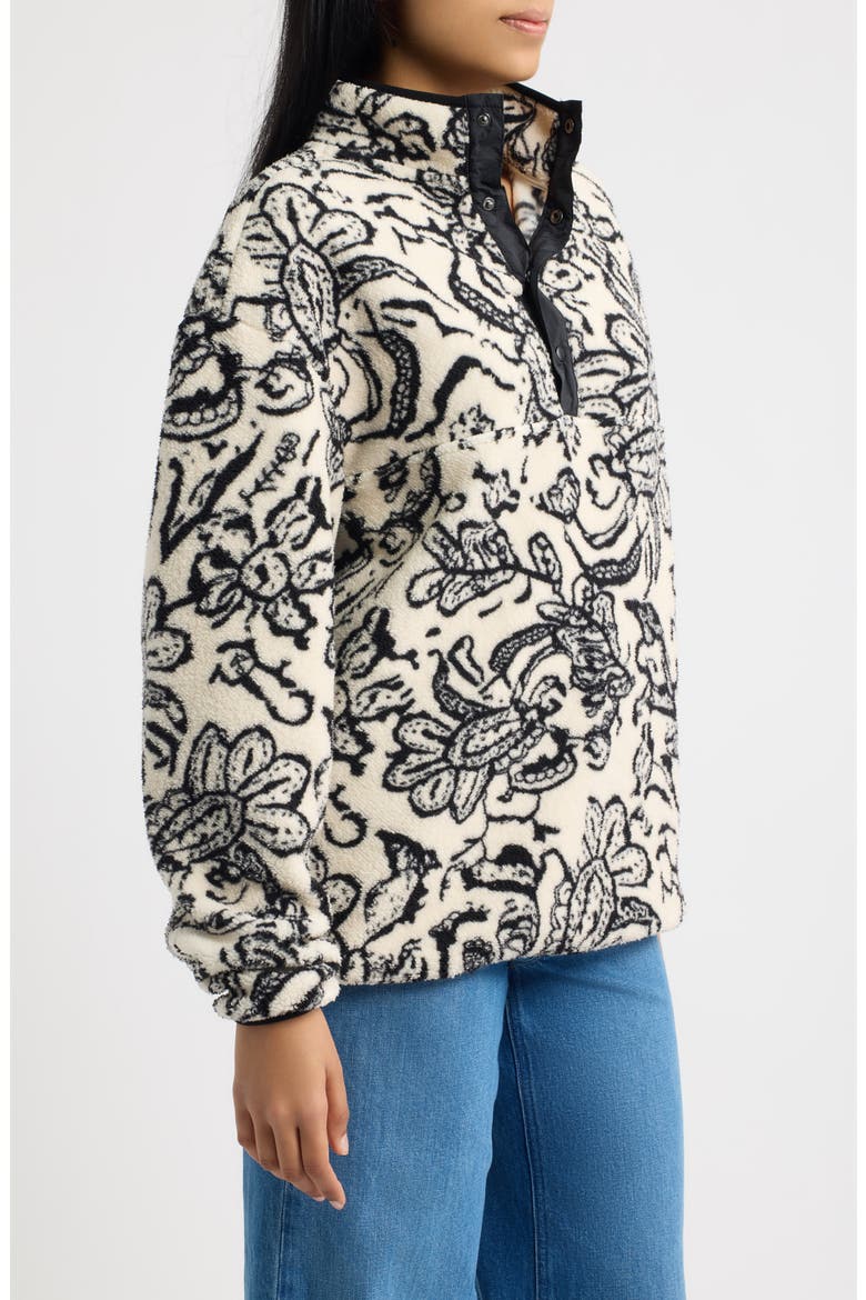 Leaf Print High Pile Fleece Pullover, Alternate, color, WHITE