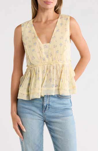 Lucky Brand Ruched V-Neck Ruffle Tank Top