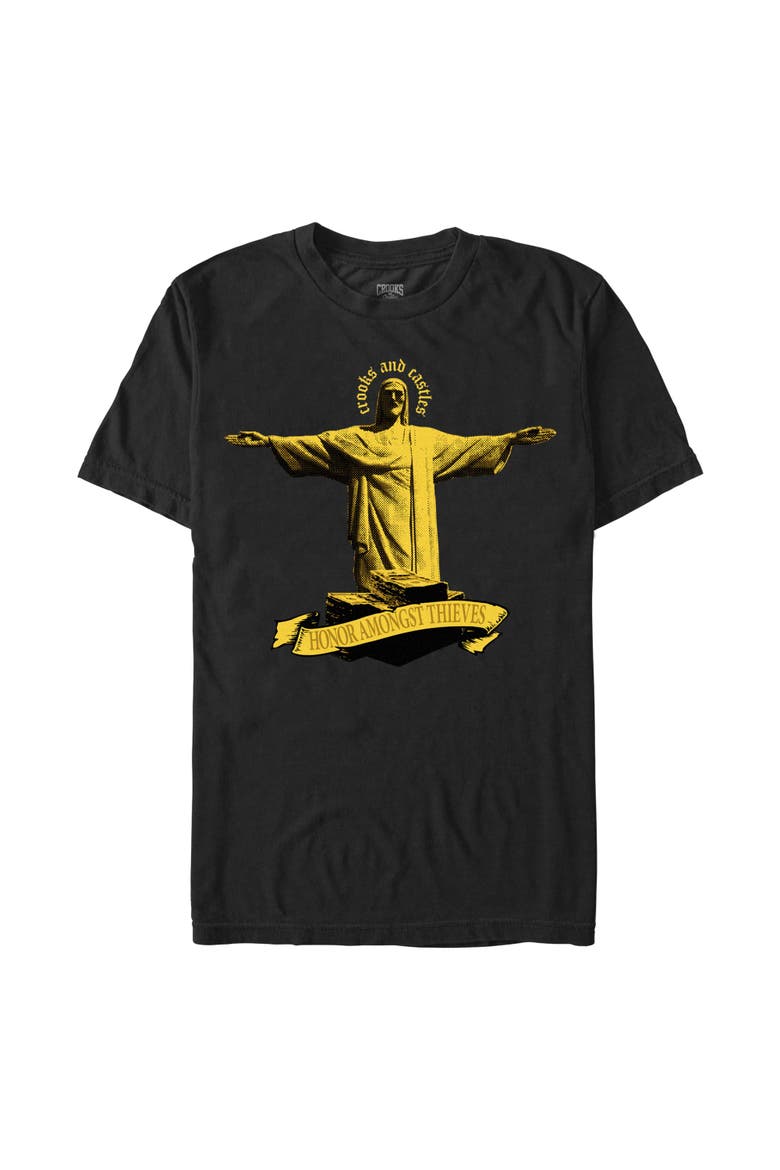 Men's Crooks & Castles Honor Amongst Thieves Yellow Print  Graphic T-Shirt, Main, color, Black