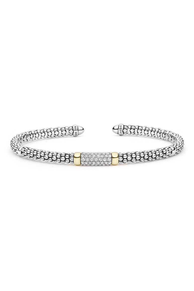 Signature Caviar Sterling Silver & 14k Gold Diamond Cuff Bracelet, Alternate, color, TWO-TONE