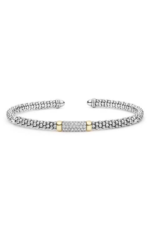 Signature Caviar Sterling Silver & 14k Gold Diamond Cuff Bracelet