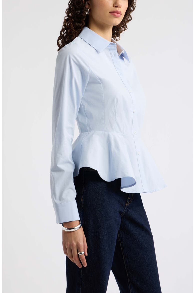 Stretch Cotton Poplin Peplum Shirt, Alternate, color, BLUE DUSK
