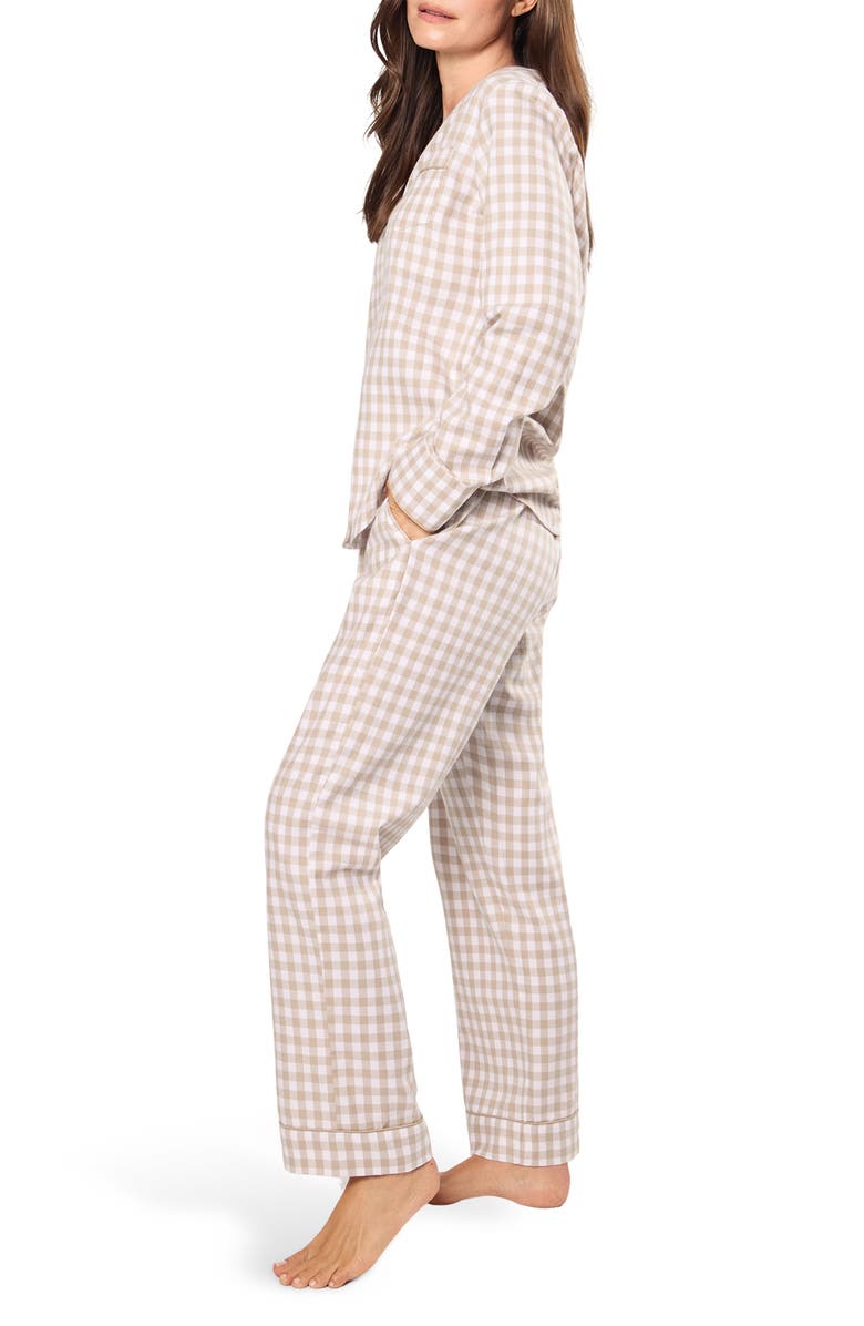 Petite Plume Gingham Cotton Pajamas, Alternate, color, Beige