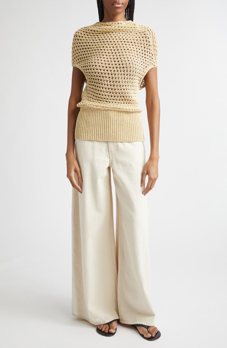 OSSOU Reid Organic Cotton Blend Crochet Sweater, Alternate, color, Butter