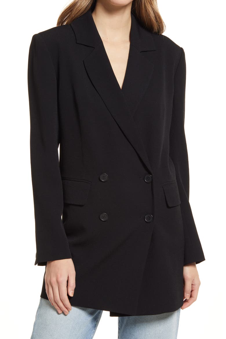 Relaxed Double Breasted Blazer, Alternate, color, BLACK