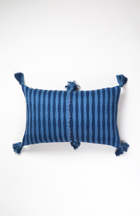 Antigua Naturally Dyed Indigo Striped Cotton Throw Pillow