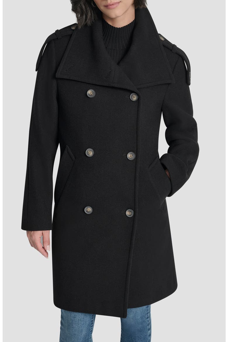 DKNY Double Breasted Wool Blend Military Coat (Women) | Nordstromrack