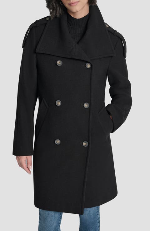 Double Breasted Wool Blend Military Coat