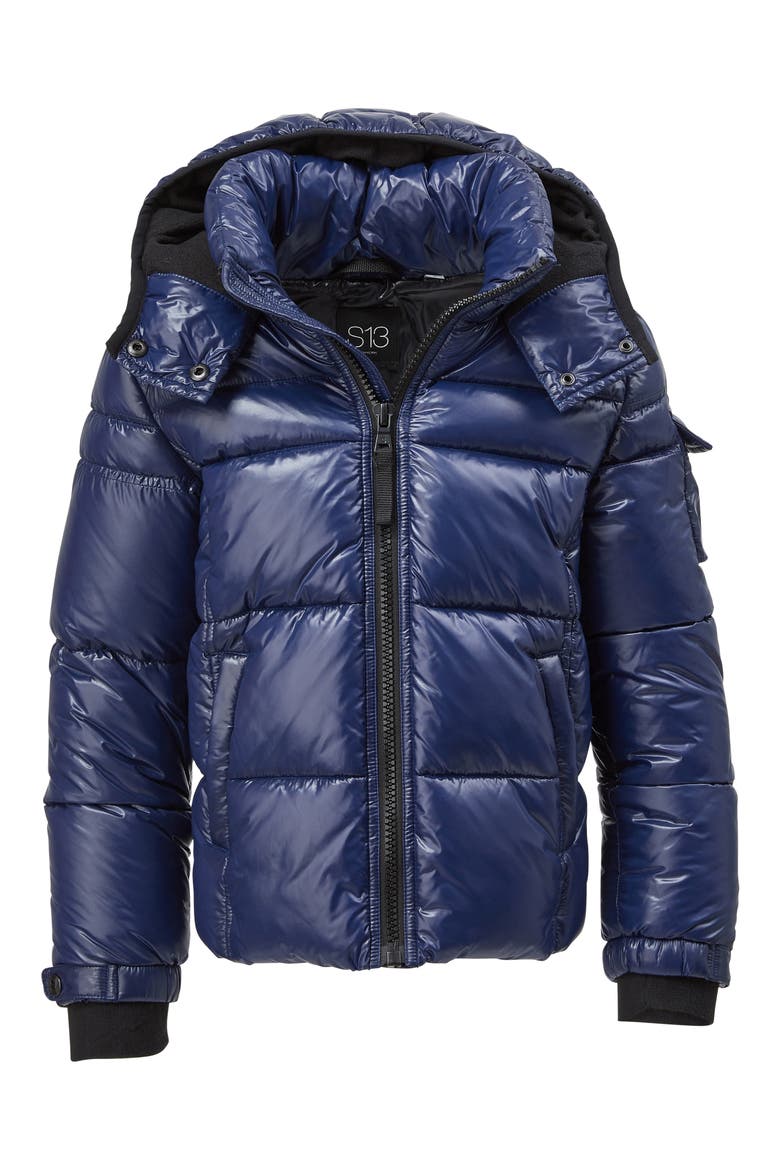Kids' Downhill Glossy Hooded Puffer Jacket, Main, color, MARINE