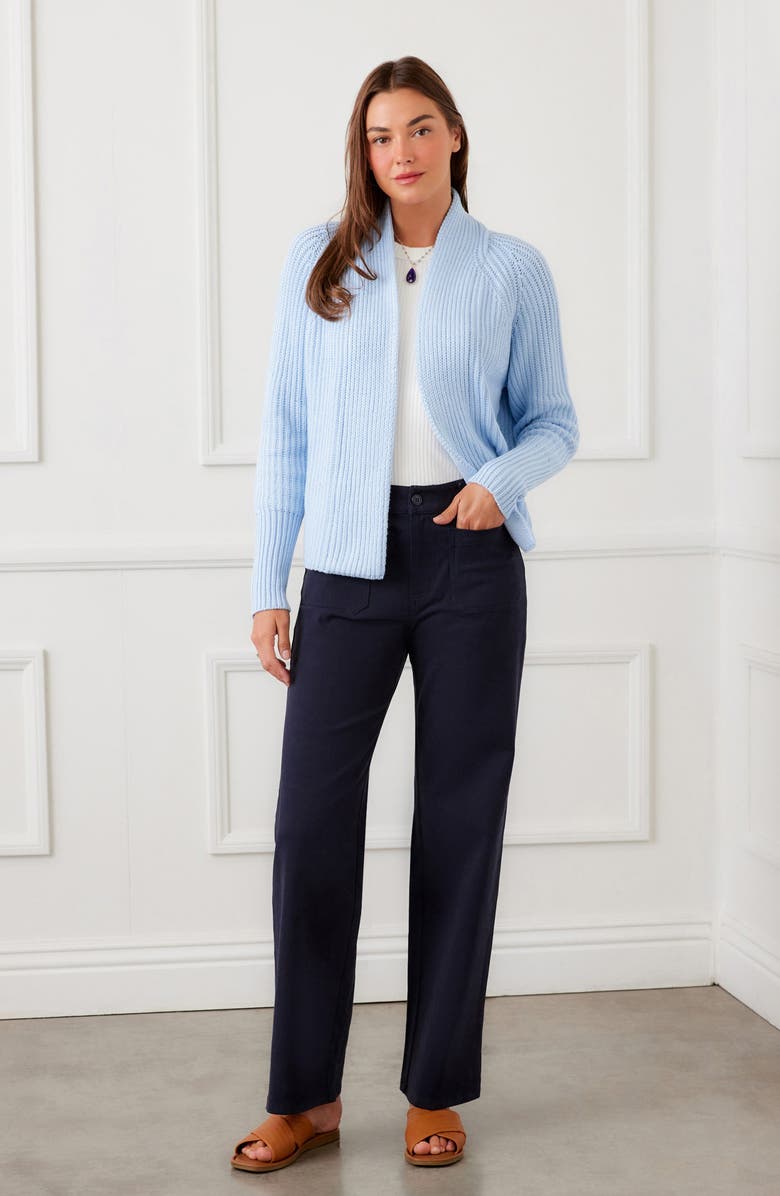 Karen Kane Rib Crop Cardigan, Alternate, color, Blue