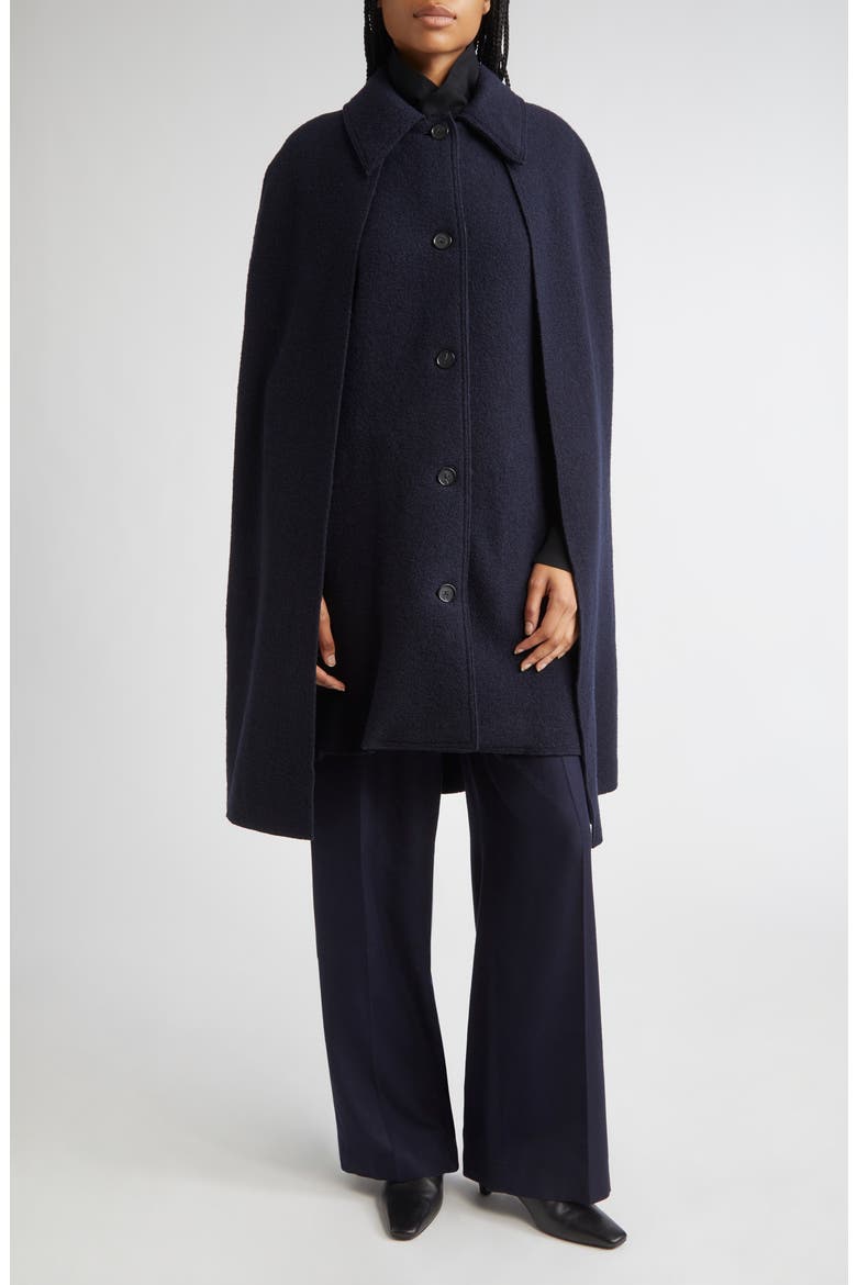 Wool Bouclé Cape Coat, Alternate, color, NAVY
