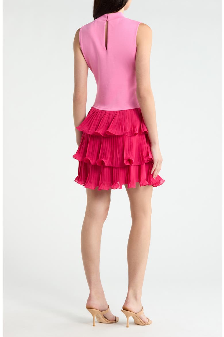 Haydri Colorblock Tiered Pleated Minidress, Alternate, color, PINK-RED