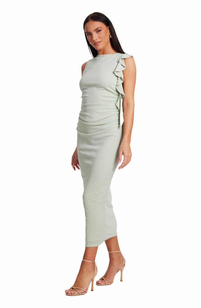 QUIZ Jersey Frill Detail Midi Dress, Alternate, color, Sage