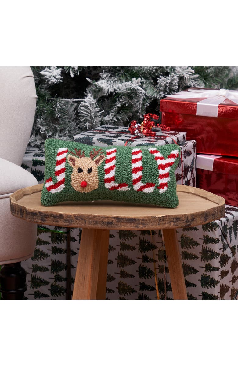 C&F Home Christmas "Jolly" Red Nose Reindeer Mini Accent Pillow 6" x 12", Alternate, color, Green