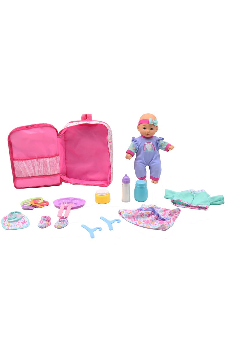 Dream Collection 12 Inch Baby Doll Backpack Set Rainbow & Bunny, Alternate, color, Multicolored