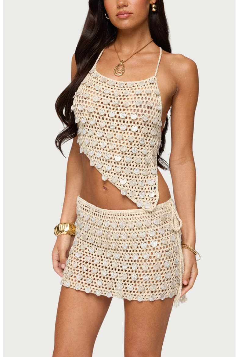 Alora Paillette Sequin Asymmetric Crop Top, Alternate, color, BEIGE