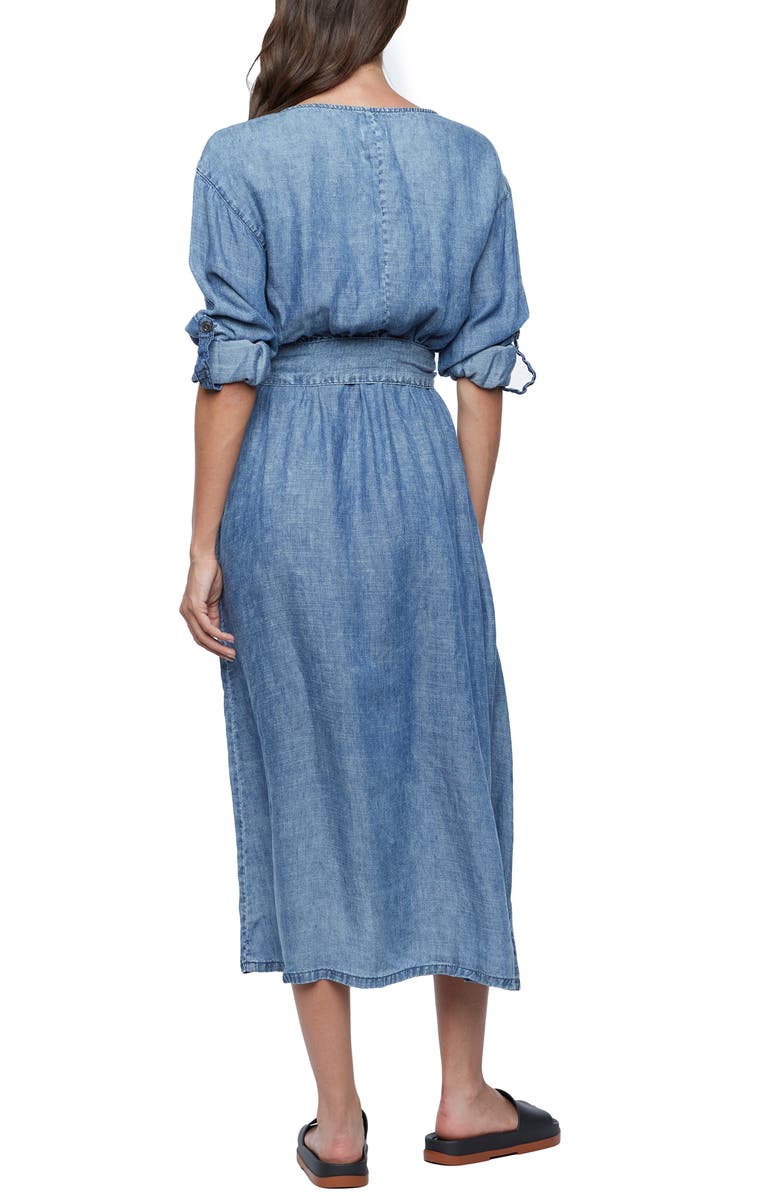 Wash Lab Denim Crossover Faux Wrap Denim Midi Dress, Alternate, color, 