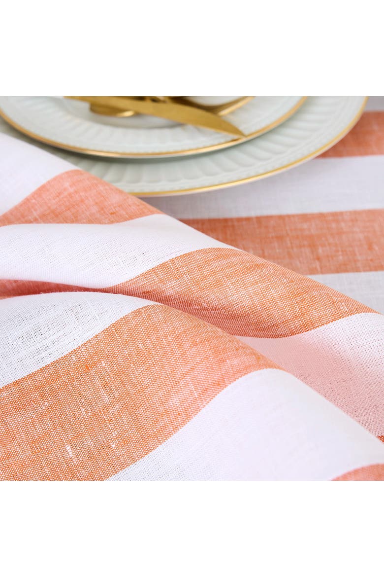 Linen Table Throw 52 x 52 Inch - Cabana Stripe, Alternate, color, Orange and White