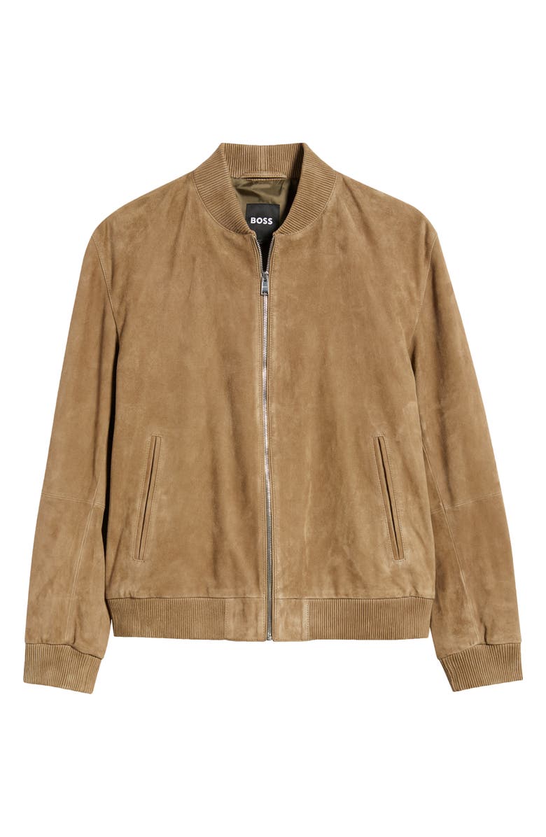BOSS Muller Suede Bomber Jacket, Alternate, color, Open Brown