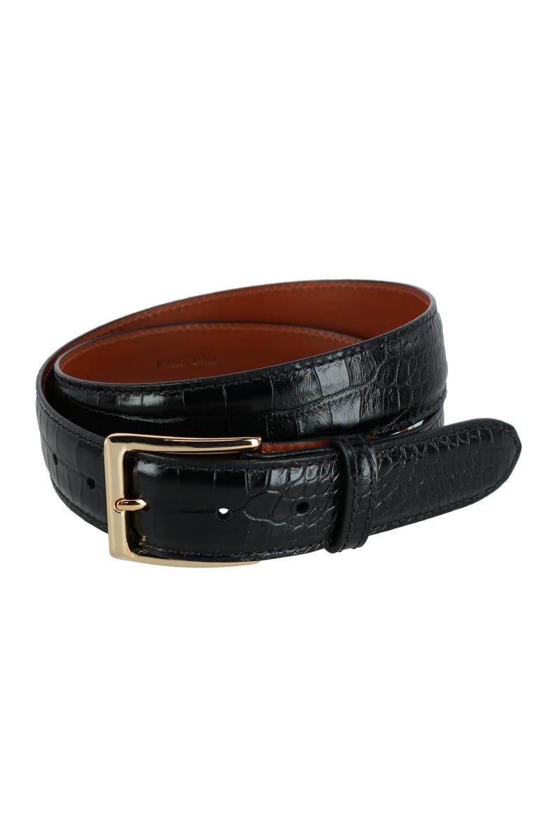 Trafalgar Chance 35mm Mock Mini-African Alligator Embossed Italian Leather Belt, Alternate, color, Black