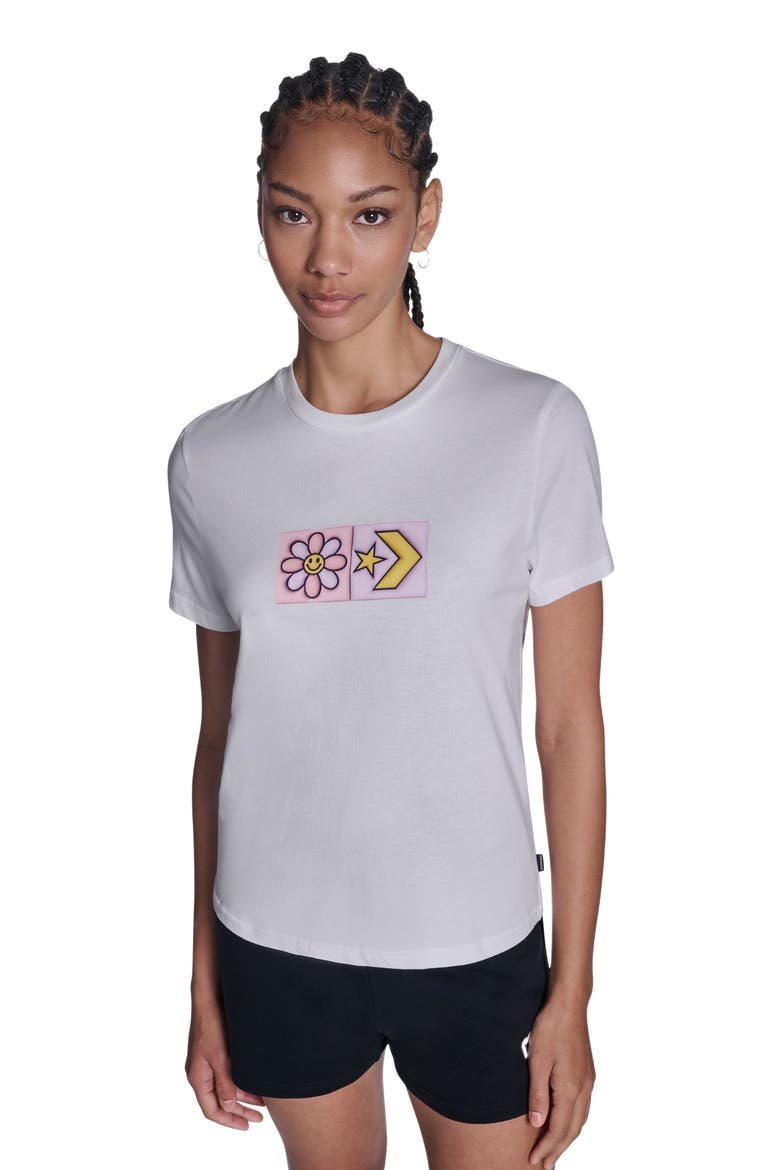 Flower Grid T-Shirt, Main, color, WHITE 10A